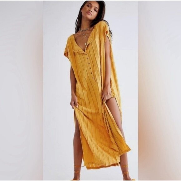 Free People Beach Kaftan Dress Womens L Stripe Coverup Maxi Marrakesh - Picture 1 of 10